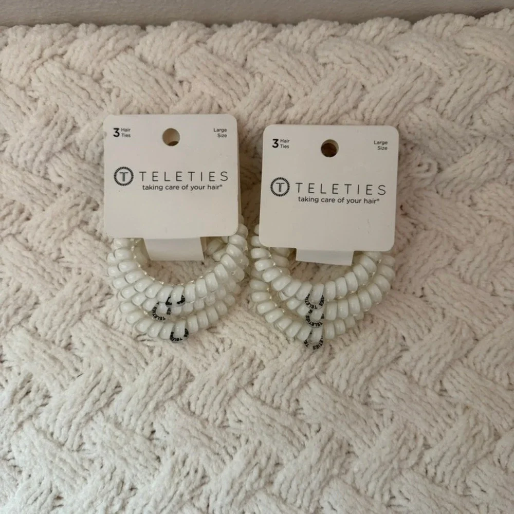 Teleties 2 Pack Large Hair Ties Coconut White Spiral Coils 6 Total